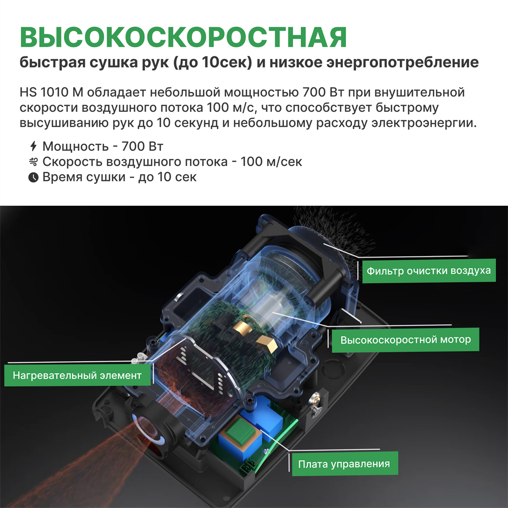 Сушилка для рук настенная UV - TOSSEN HS 1010 M купить по низкой цене  (оптом и в розницу). Сушилка для рук настенная UV - TOSSEN HS 1010 M  отзывы, доставка по Москве и России.